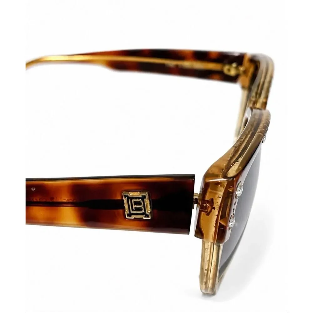 Vintage 1980s Laura Biagiotti Sunglasses Brown Rhinestone Tortoise Shell Frames